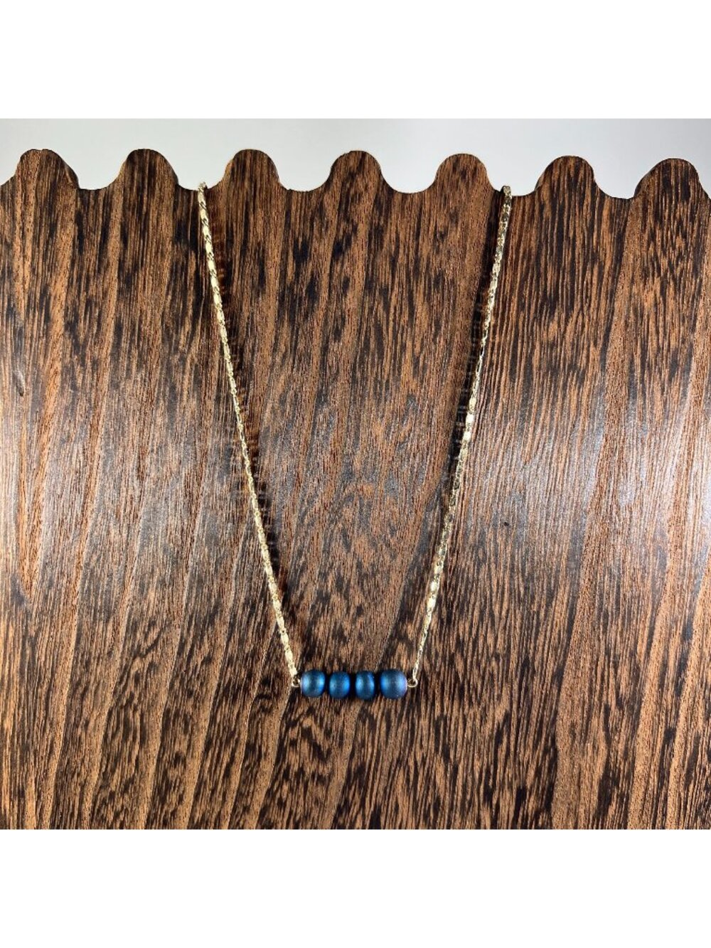 Gold Chain Necklace With Matte Blue Beads & Adjustable Lobster Clasp